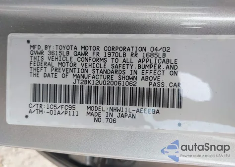 2002 Toyota Prius from USA, damaged, VIN JT2BK12U020061062